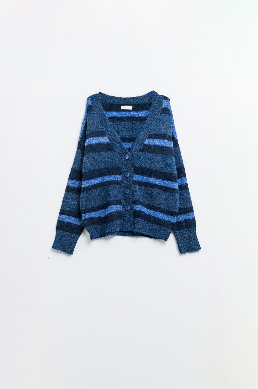 Q2 blue striped fluffy cardigan