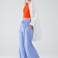 Blue Striped Pants with Elastic Waist and Pockets