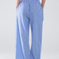 Blue Striped Pants with Elastic Waist and Pockets