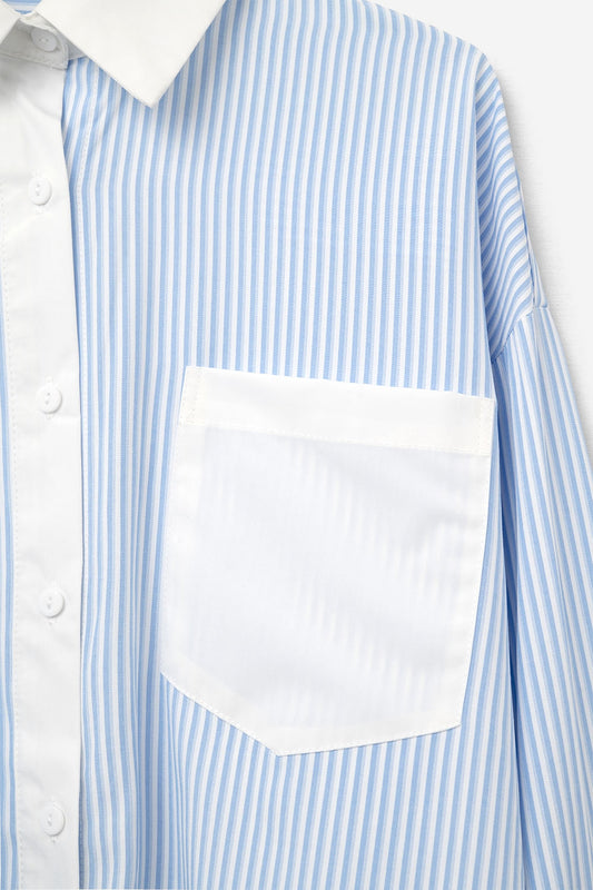 Blue Striped Shirt with pocket and white collar