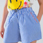 Blue Striped Shorts with Elastic Waist and Pockets