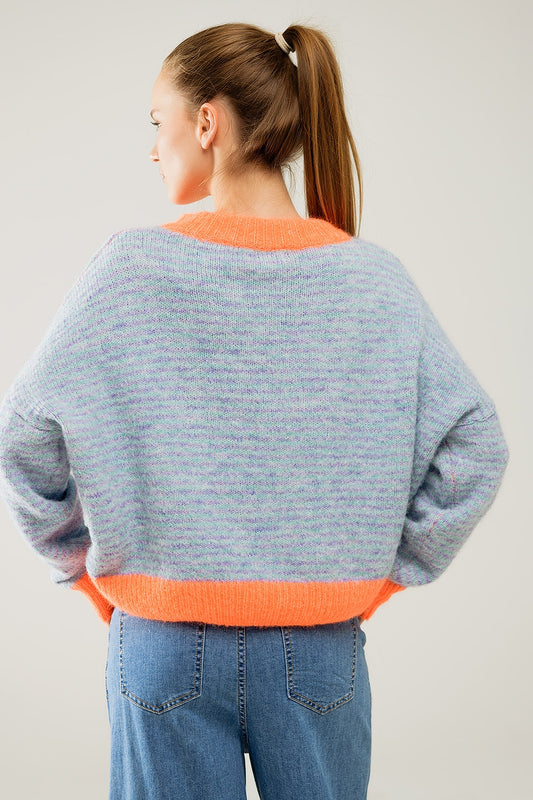 Oversized light blue/orange knit sweater