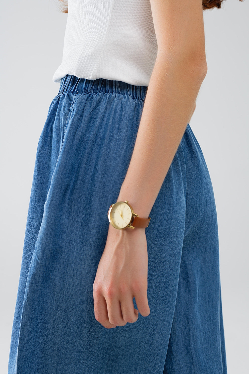 Blue tencel Denim-Style Wide-Leg Fluid Pants