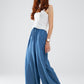 Blue tencel Denim-Style Wide-Leg Fluid Pants