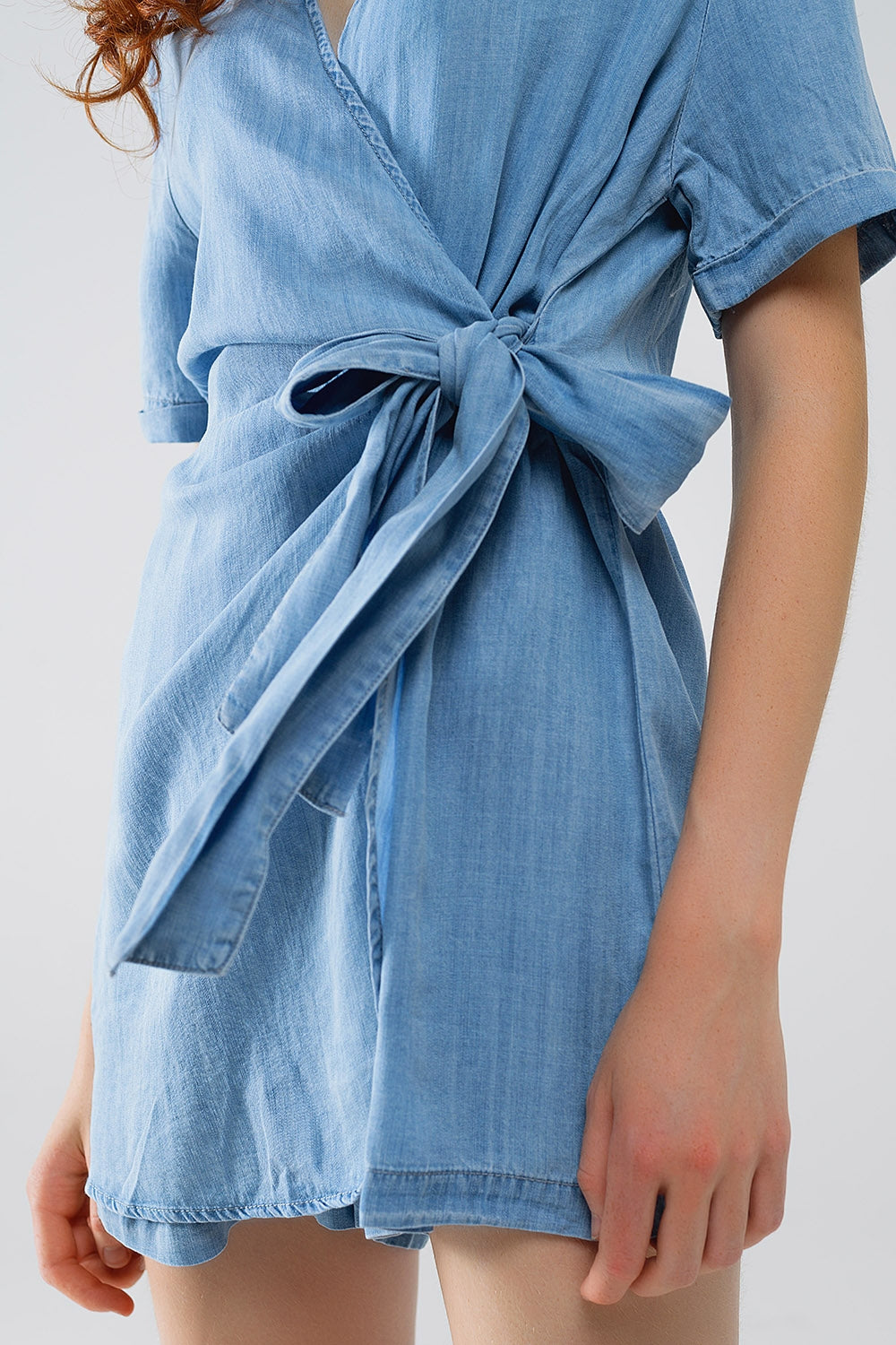 Blue Tencel Denim Wrap Front Jumpsuit