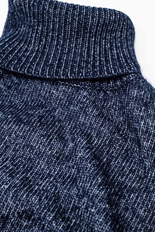 Blue turtleneck jumper with dropped sleeves