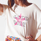 Boat Neack T-shirt With Good Vibe Text in White and Pink