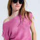 Q2 Boat Neck Ribbed Sweater With Cap Sleeves in pink