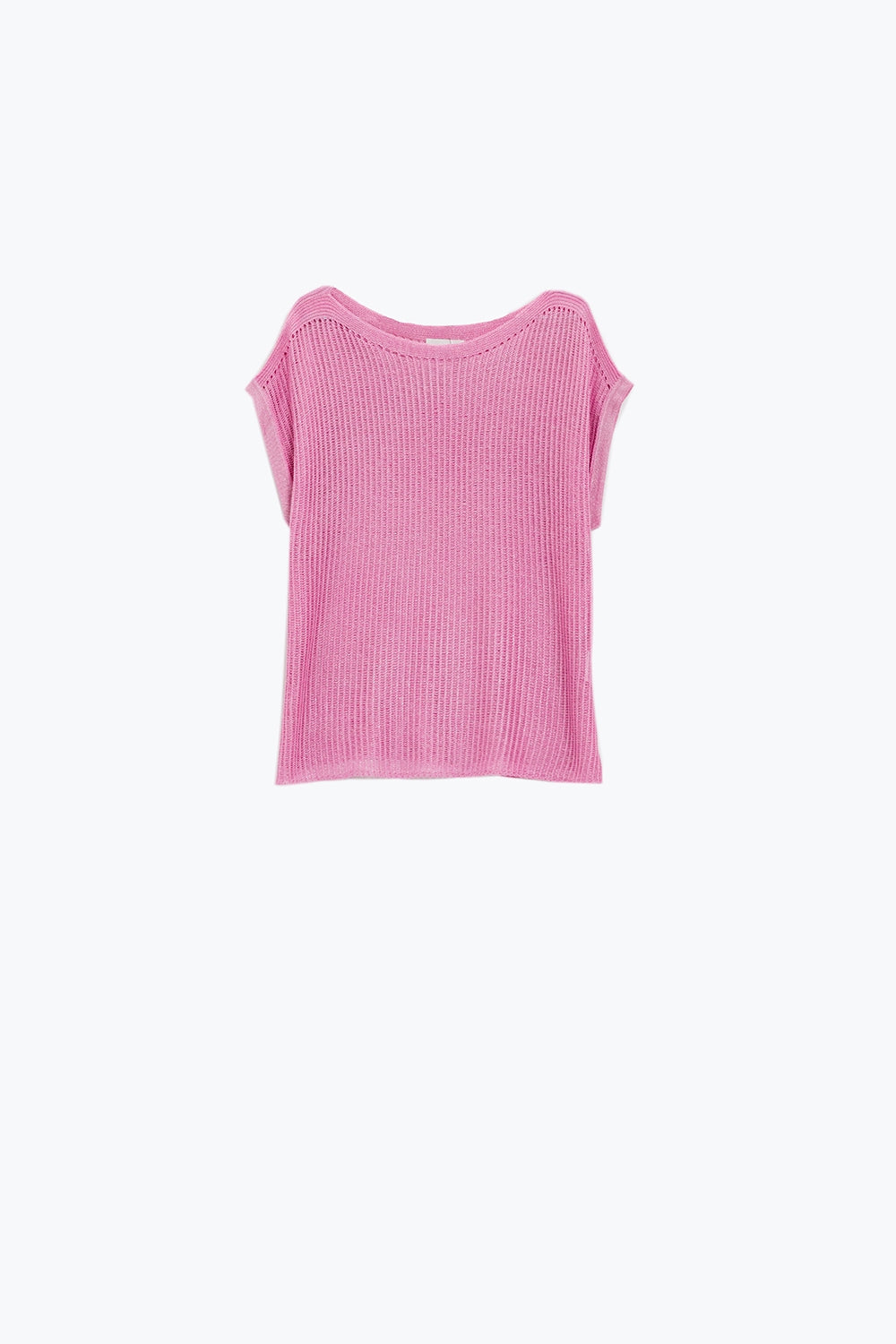 Jersey de canalé con cuello barco y mangas japonesas en rosa