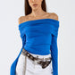 Q2 Bodycon Off Shoulder Top In Blue