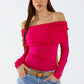 Q2 Bodycon Off Shoulder Top In Fuchsia