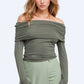 Q2 Bodycon Off Shoulder Top In Green khaki