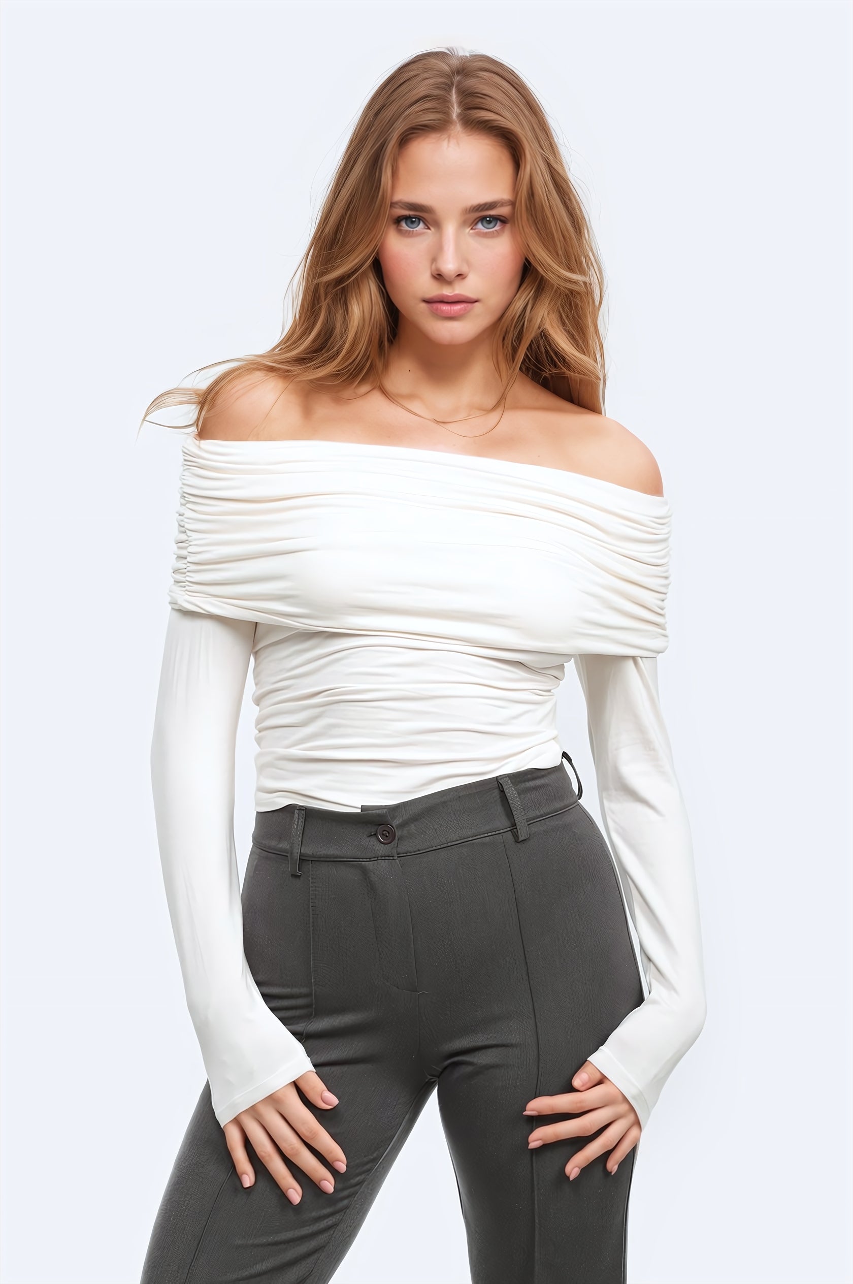 Q2 Bodycon Off Shoulder viscose Top In White