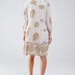 Boho Long Sleeve Dress With Leaf Print and Lurex Details in White