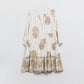 Boho Long Sleeve Dress With Leaf Print and Lurex Details in White