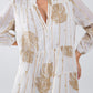 Boho Long Sleeve Dress With Leaf Print and Lurex Details in White