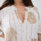 Boho Long Sleeve Dress With Leaf Print and Lurex Details in White