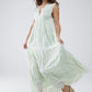 Q2 Boho Maxi Babydoll Dress With Leaf Print and Lurex in Mint