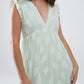 Boho Maxi Babydoll Dress With Leaf Print and Lurex in Mint