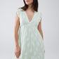 Boho Maxi Babydoll Dress With Leaf Print and Lurex in Mint