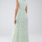 Boho Maxi Babydoll Dress With Leaf Print and Lurex in Mint