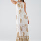 boho maxi chiffon dress with gold flower print