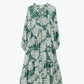 Boho Maxi Dress With Balloon Sleeves And Leaf Print In Green