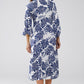 Boho Maxi Dress With Balloon Sleeves And Leaf Print In navy and White