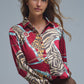 Q2 Bold Red Abstract Print Long-Sleeved Shirt
