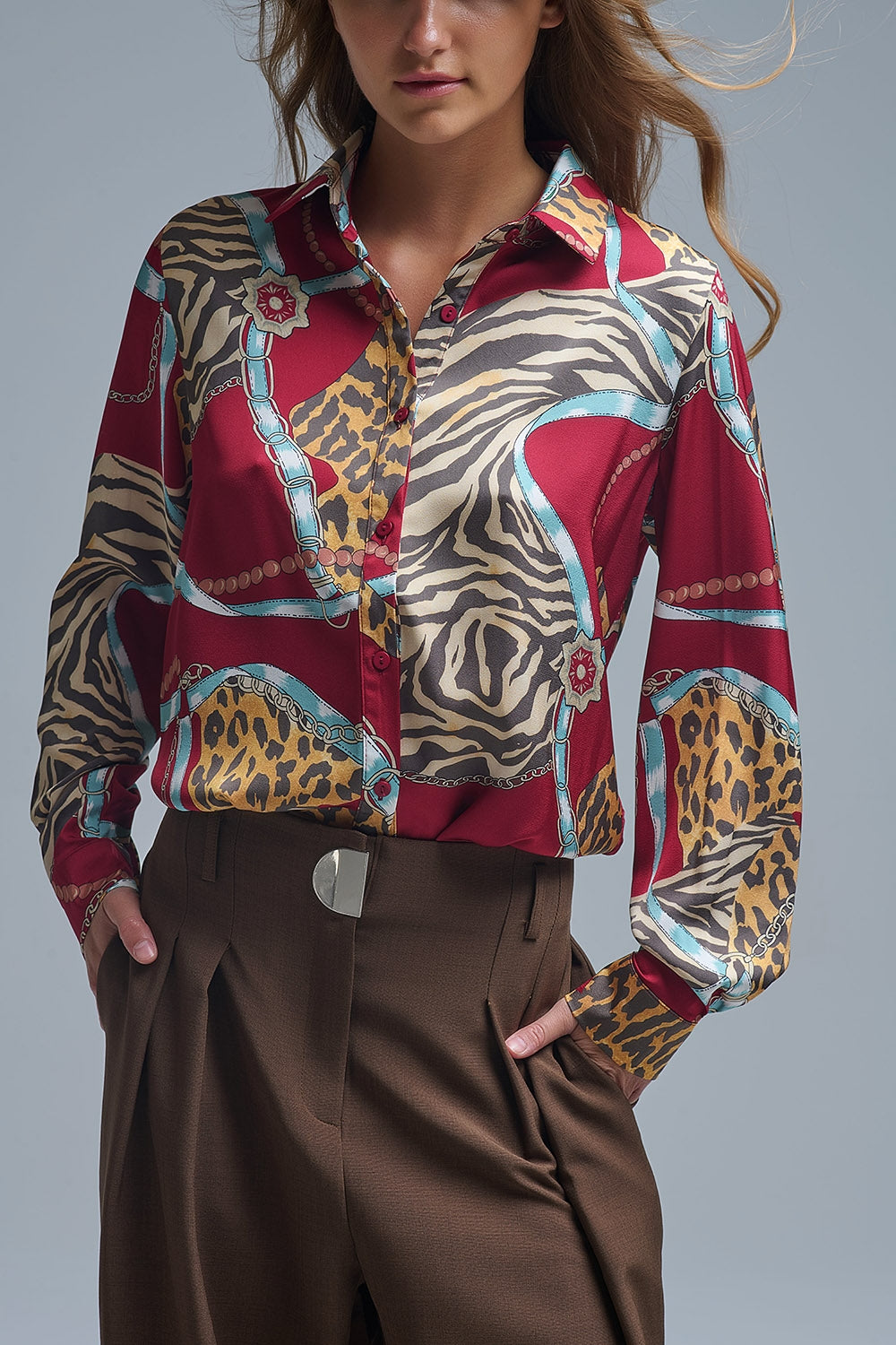 Bold Red Abstract Print Long-Sleeved Shirt