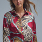 Bold Red Abstract Print Long-Sleeved Shirt