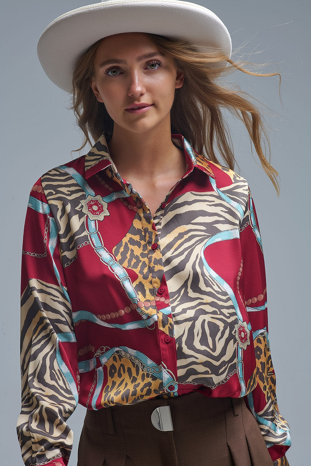Bold Red Abstract Print Long-Sleeved Shirt