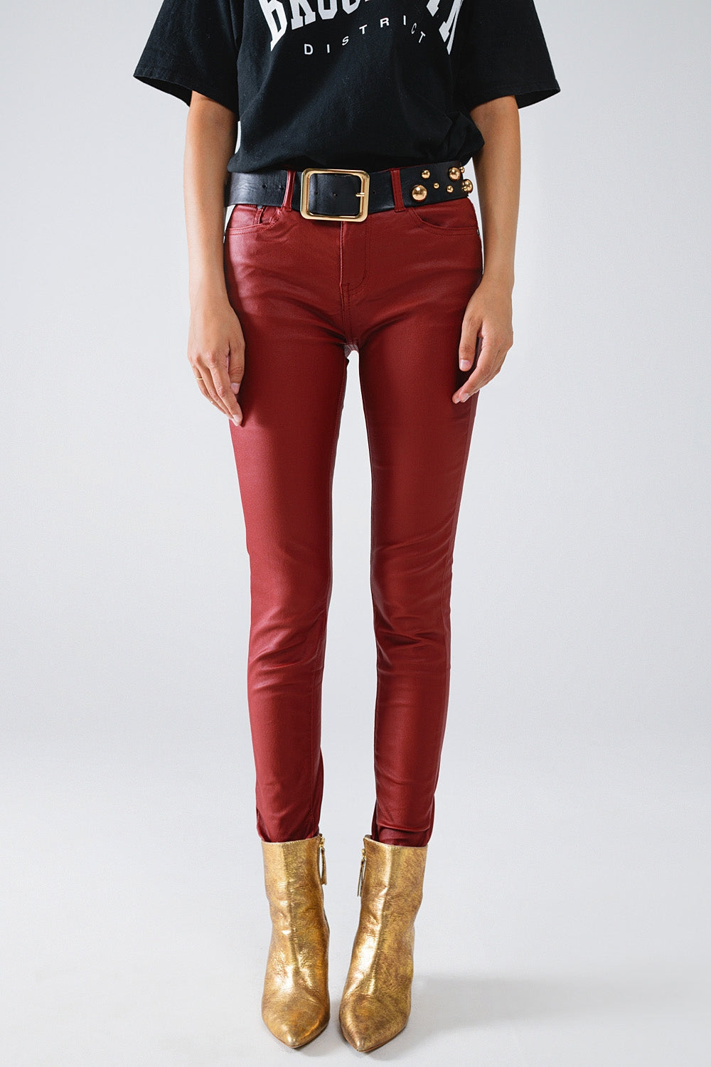 Q2 Bordeaux Faux Leather Super Skinny Pants