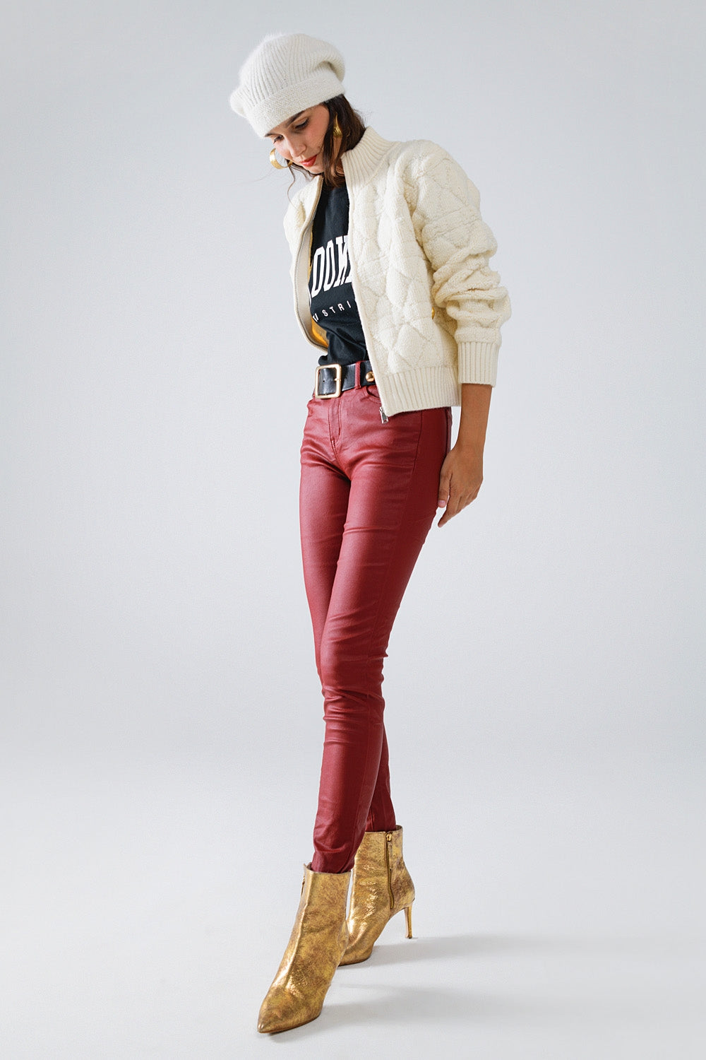 Bordeaux Faux Leather Super Skinny Pants