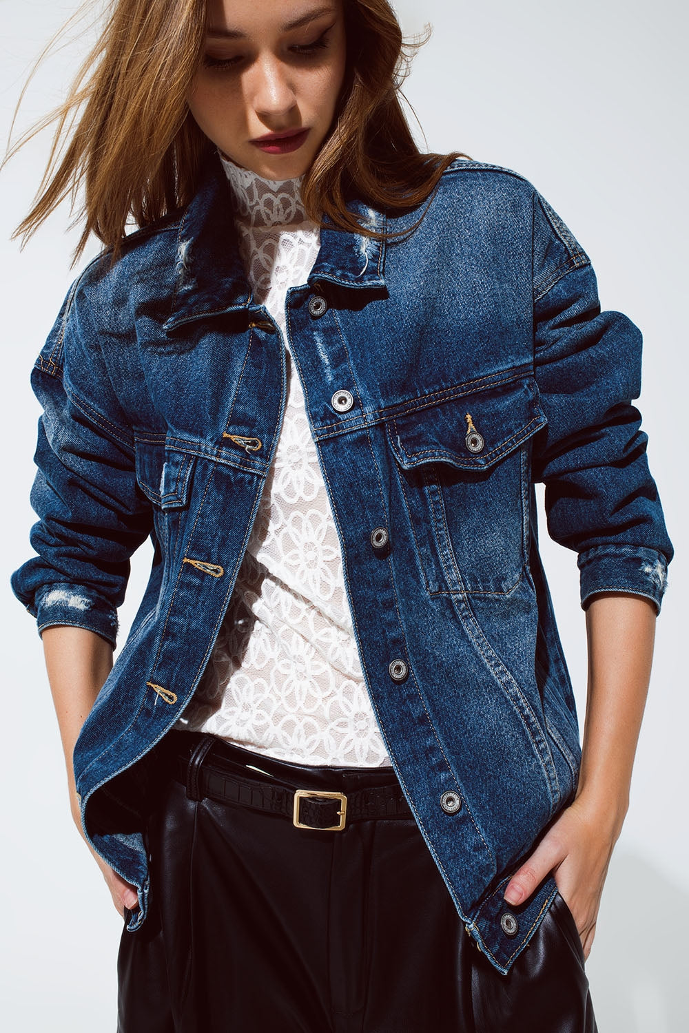 boyfriend relaxed denim jacket in dark wash