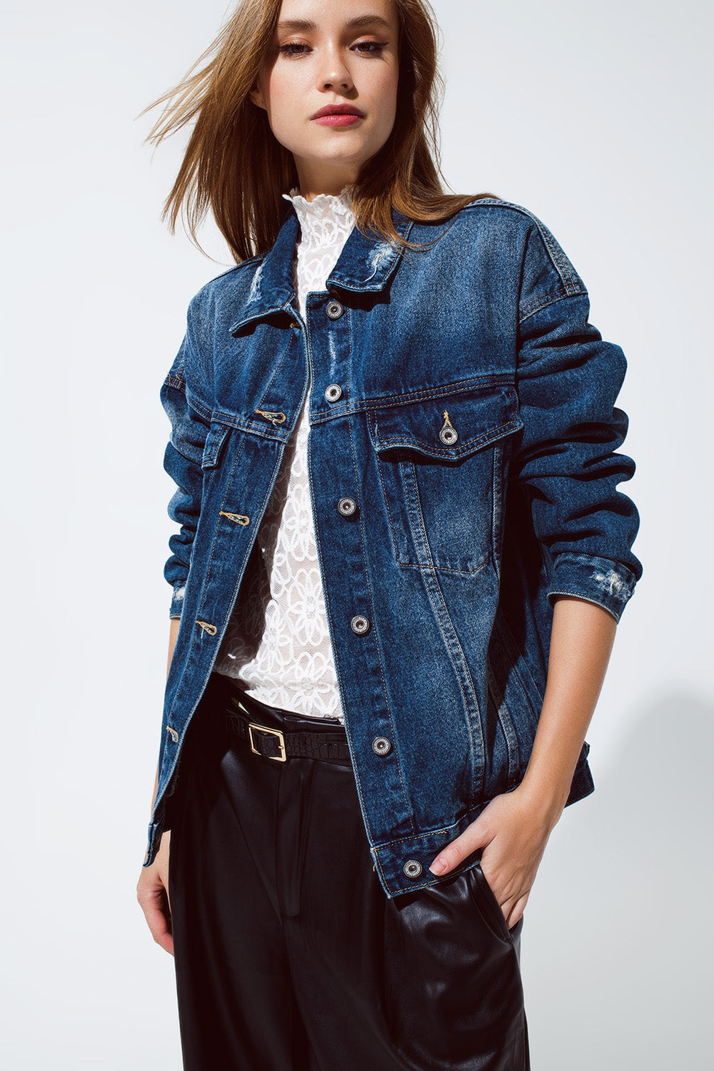 boyfriend relaxed denim jacket in dark wash