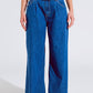 Q2 Boyfriend Wide leg  five pocket jeans in dark wash