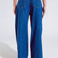 Boyfriend Wide leg  five pocket jeans in dark wash