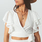 Q2 Broderie Wrap Crop Top in White