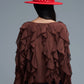 Brown chiffon V-Neck All Over Ruffle Blouse
