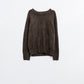 Q2 Brown crew neck sweater with seam detail on sleeve