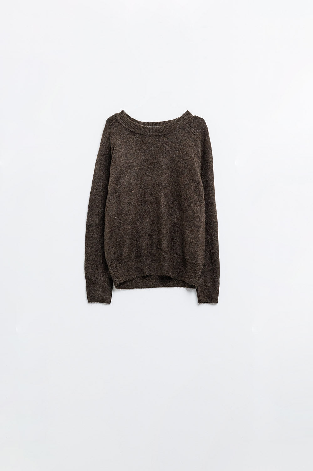 Q2 Brown crew neck sweater with seam detail on sleeve