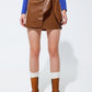 Q2 Brown faux leather mini skirt with bow on the side