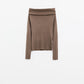 Q2 brown fine knit sweater with wide boat neck