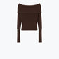 Q2 brown fine ribbed knit sweater with wide boat neck