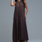Brown Halter Neck Maxi Dress With Seam Detailing