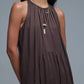 Brown Halter Neck Maxi Dress With Seam Detailing