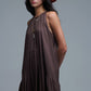 Brown Halter Neck Maxi Dress With Seam Detailing