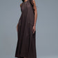 Brown Halter Neck Maxi Dress With Seam Detailing