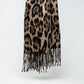 Q2 brown Leopard print fluffy knit scarf with rhinestone details